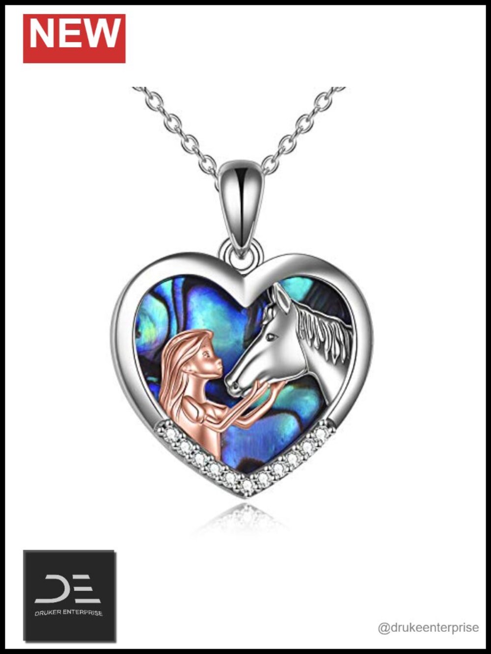 925 Sterling Silver Horse Pendant Necklace with Abalone Shell